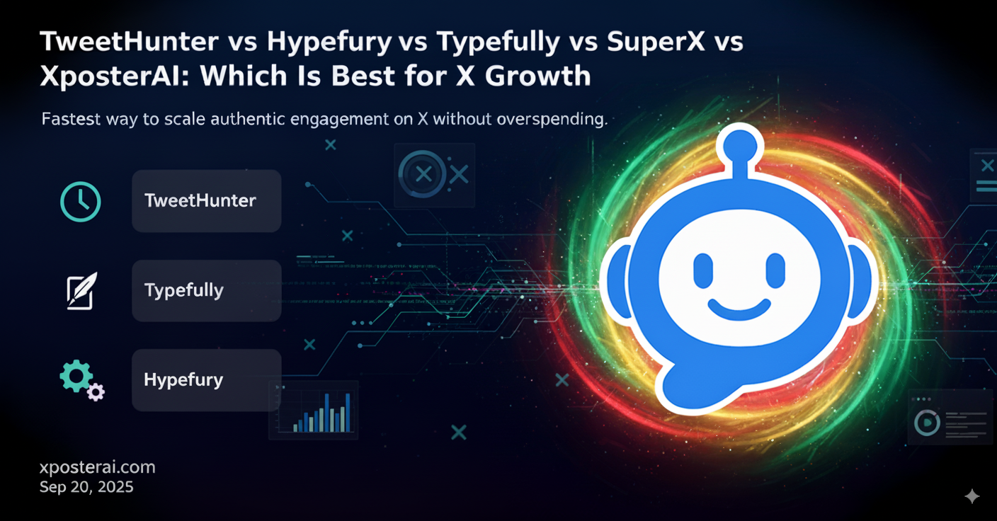 Cover image for TweetHunter vs Hypefury vs Typefully vs SuperX vs XposterAI: Which Is Best for X Growth?