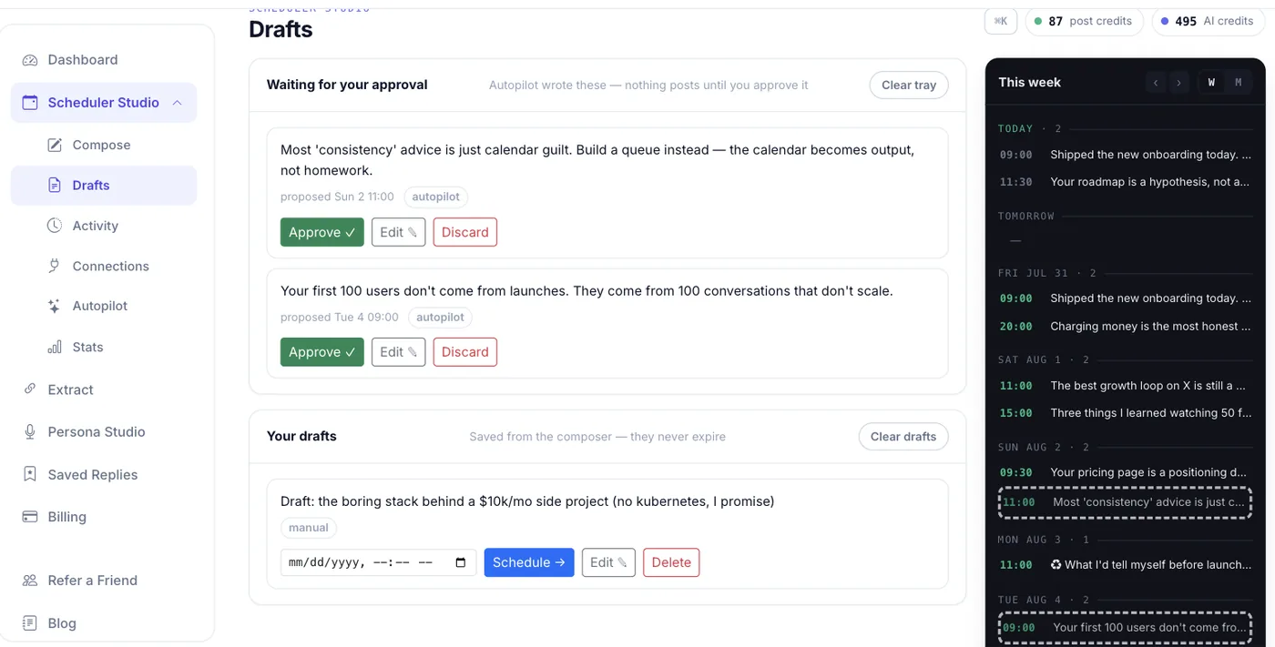 The Drafts approval tray — Autopilot proposals wait for explicit approval