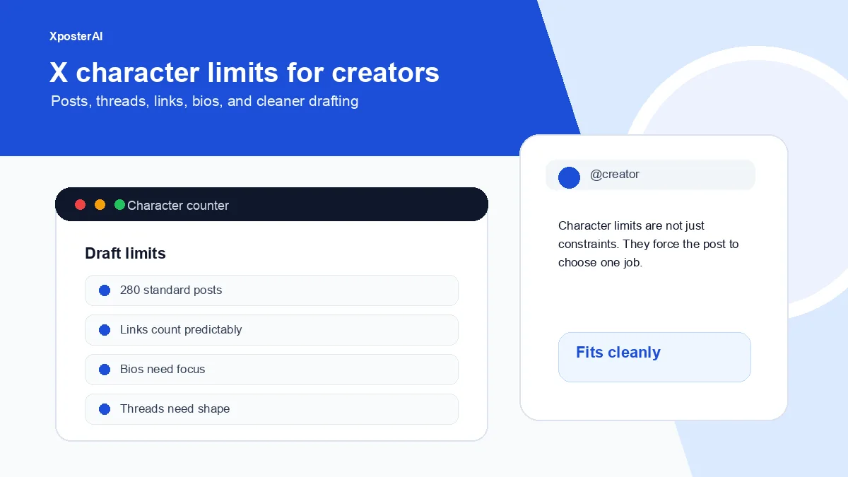 Cover image for X character limits explained for creators: posts, threads, bios, and replies