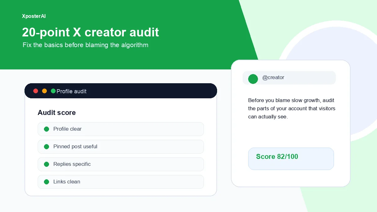 Cover image for The X creator audit: 20 things to fix before asking why growth is slow